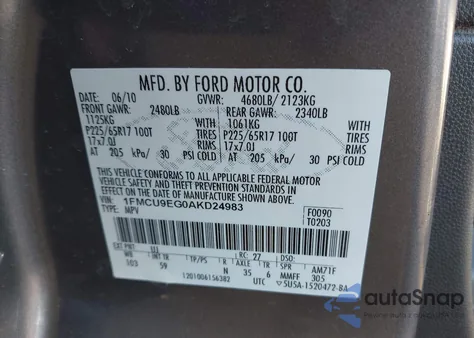 2010 Ford Escape Limited from USA, damaged, VIN 1FMCU9EG0AKD24983